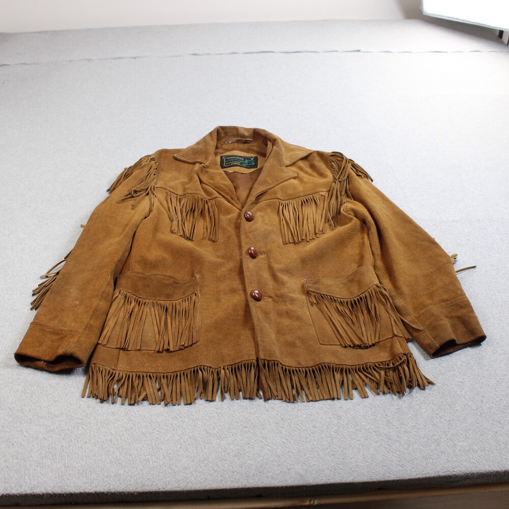 Vintage Schott Rancher Leather Jacket Men Large Brown Suede Fringe Western READ